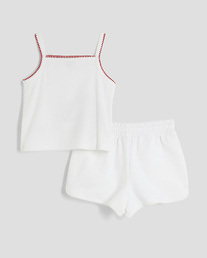 Girls White Sequin Crab Tank Top Set
