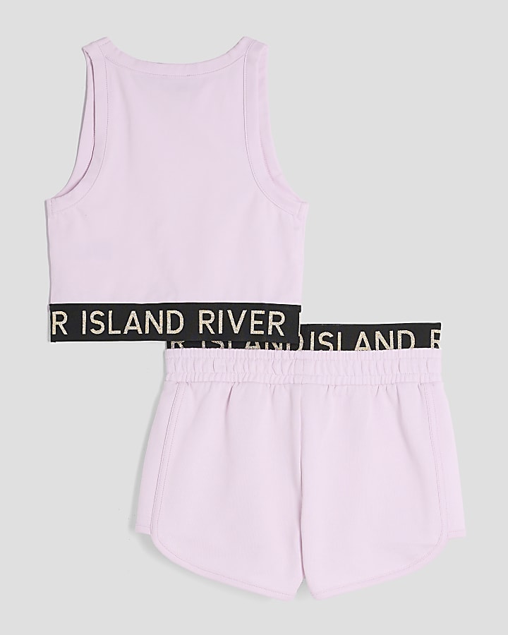 Girls Pink Glitter RI Waistband Tank Top Set