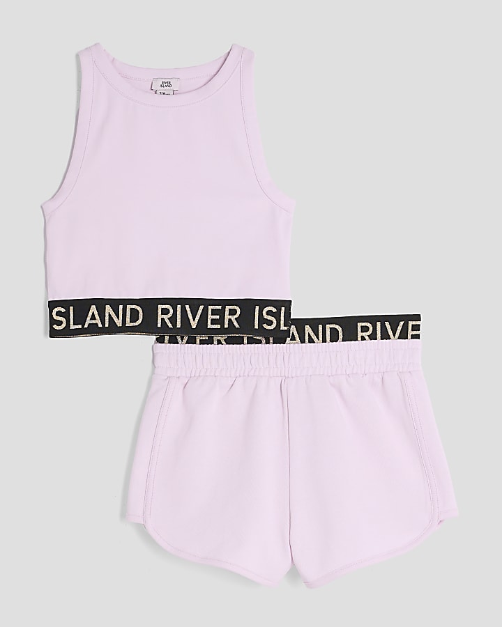 Girls Pink Glitter RI Waistband Tank Top Set