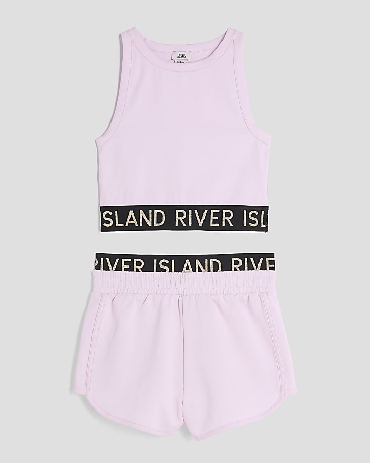 Girls Pink Glitter RI Waistband Tank Top Set