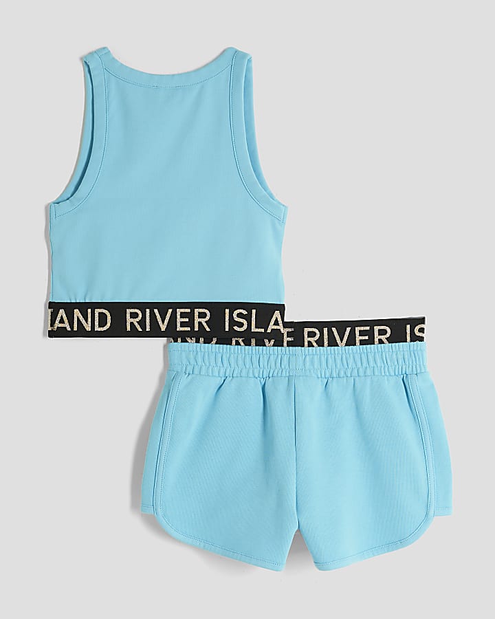 Girls Blue Glitter RI Waistband Tank Top Set