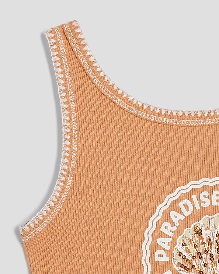 Girls Orange Shell Tank Top