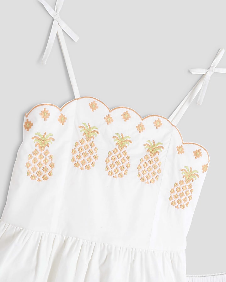 Girls White Scallop Pineapple Cami Top Set