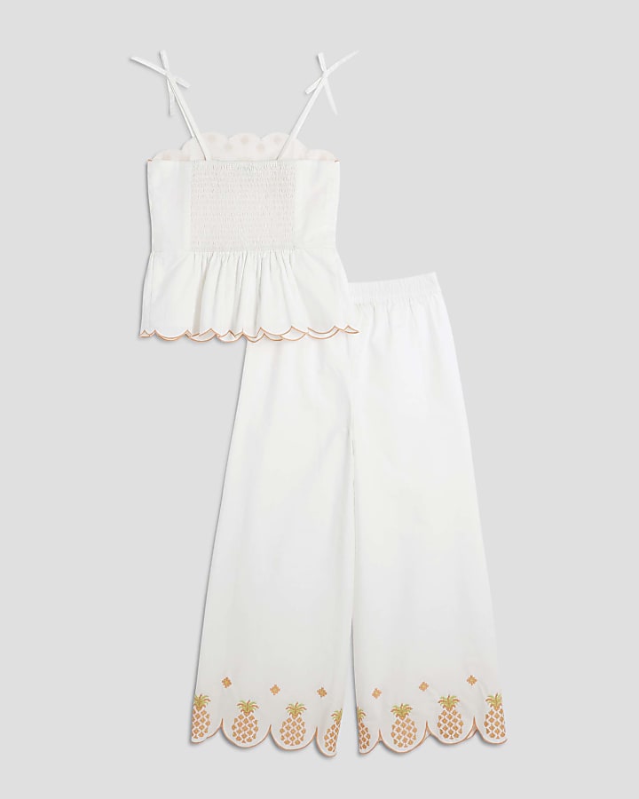 Girls White Scallop Pineapple Cami Top Set