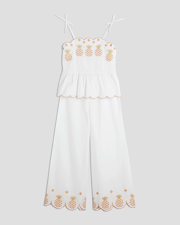 Girls White Scallop Pineapple Cami Top Set