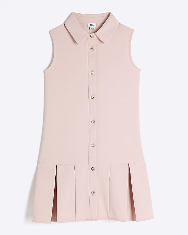 Girls Pink Scuba Pleated Shift Dress