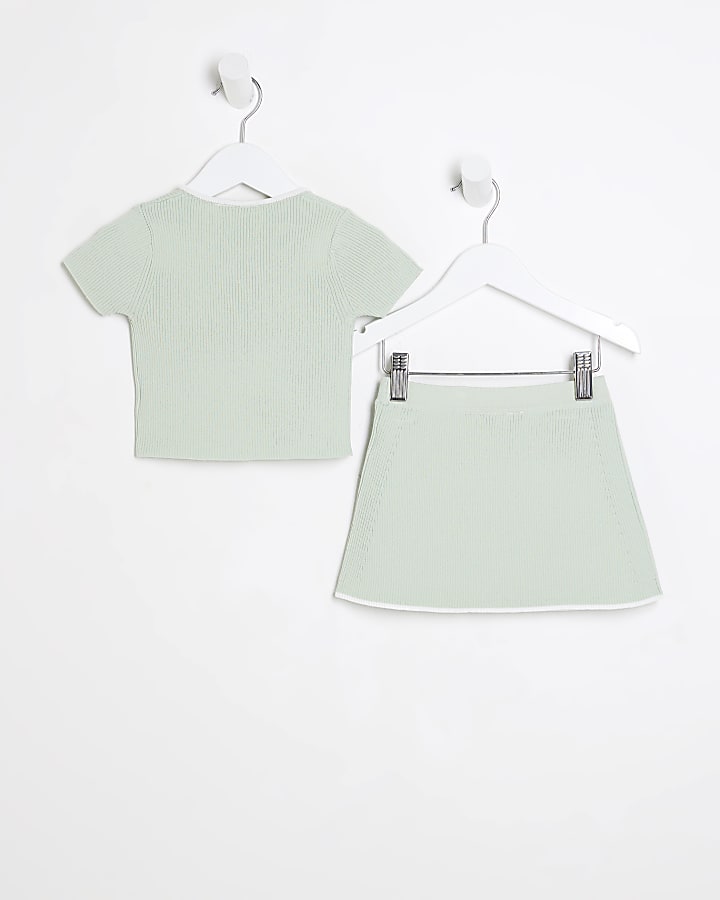 Mini Girls Green Sweetheart Top And Skirt Set