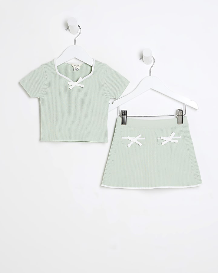 Mini Girls Green Sweetheart Top And Skirt Set