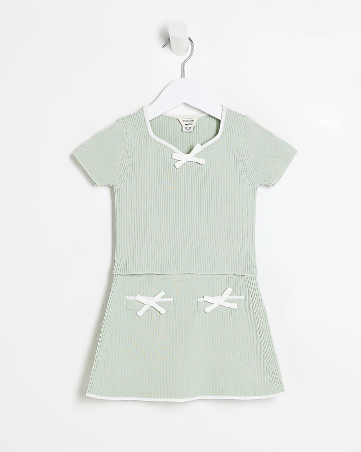 Mini Girls Green Sweetheart Top And Skirt Set