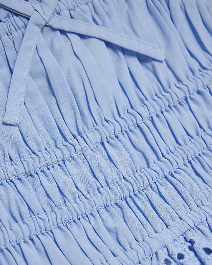 Girls Blue Broderie Top And Skort Set
