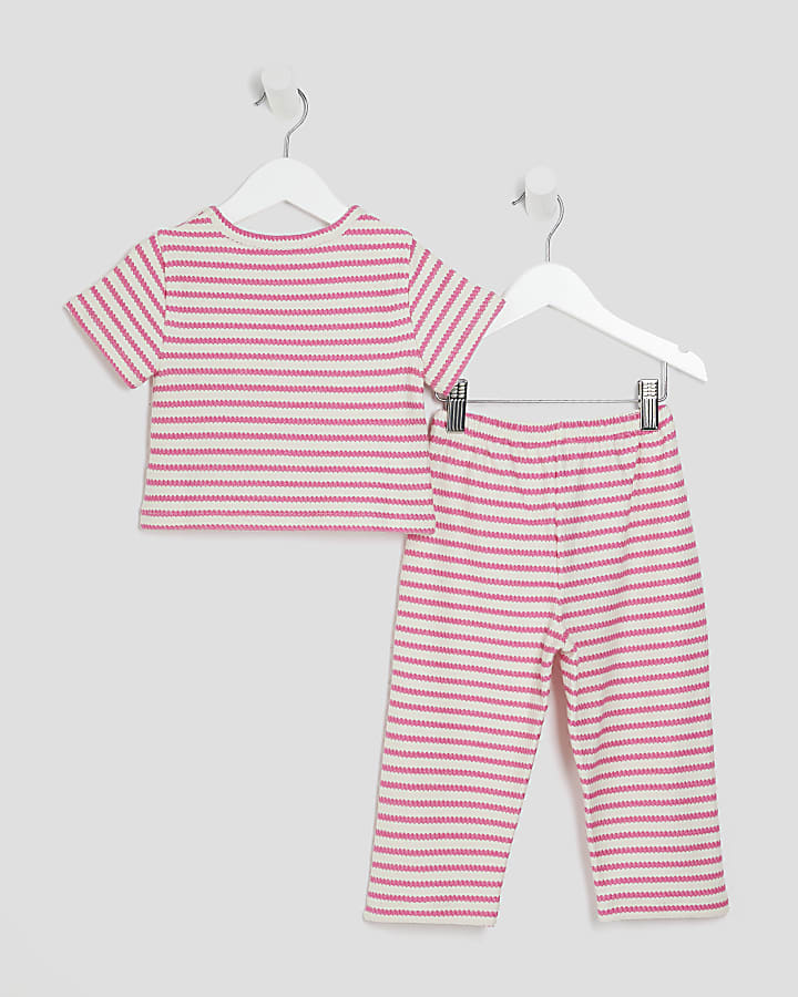 Mini Girls Pink Short Sleeve Stripe Set