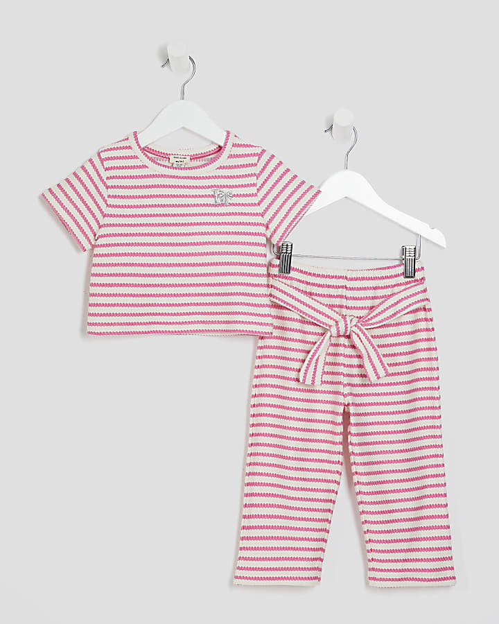 Mini Girls Pink Short Sleeve Stripe Set