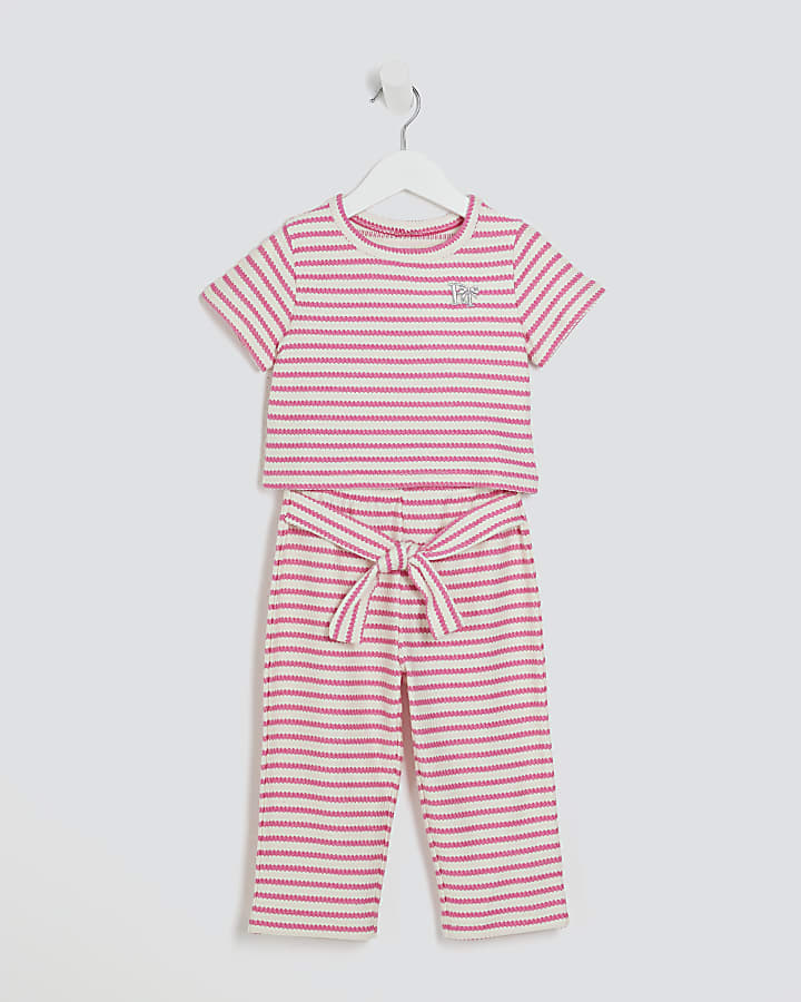 Mini Girls Pink Short Sleeve Stripe Set