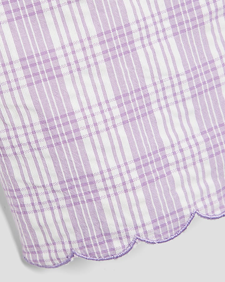 Mini Girls Purple Gingham Bow Playsuit