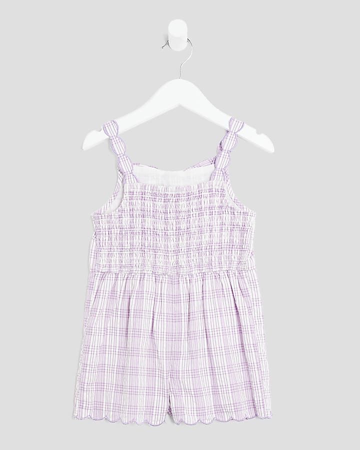 Mini Girls Purple Gingham Bow Playsuit