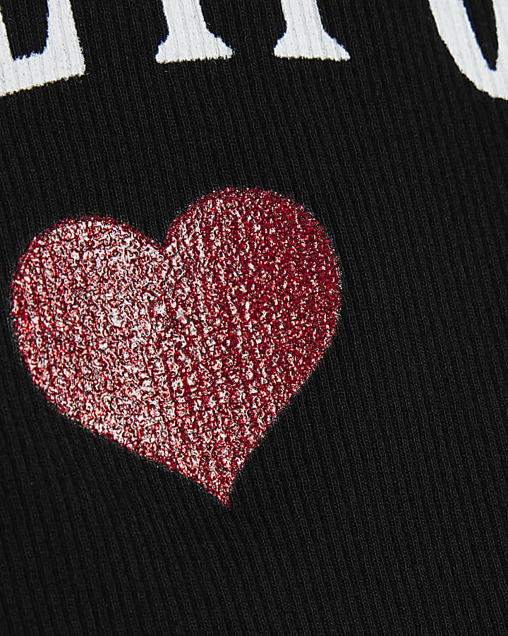 Girls Black Glitter Heart Tank Top