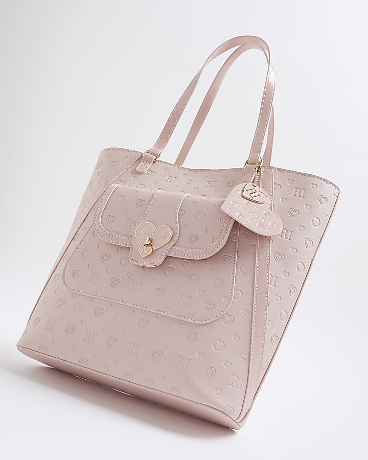Girls Pink Heart Lock Pocket Shopper Bag