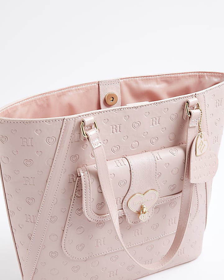 Girls Pink Heart Lock Pocket Shopper Bag
