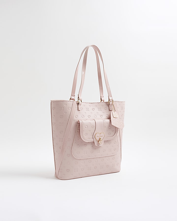 Girls Pink Heart Lock Pocket Shopper Bag