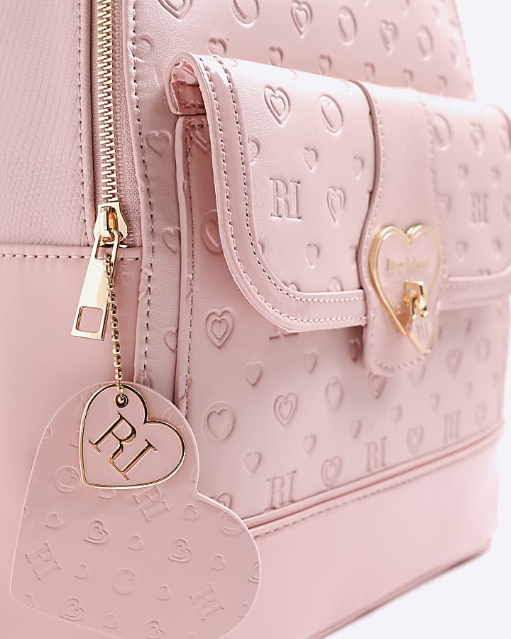 Girls Pink Heart Lock Pocket Backpack