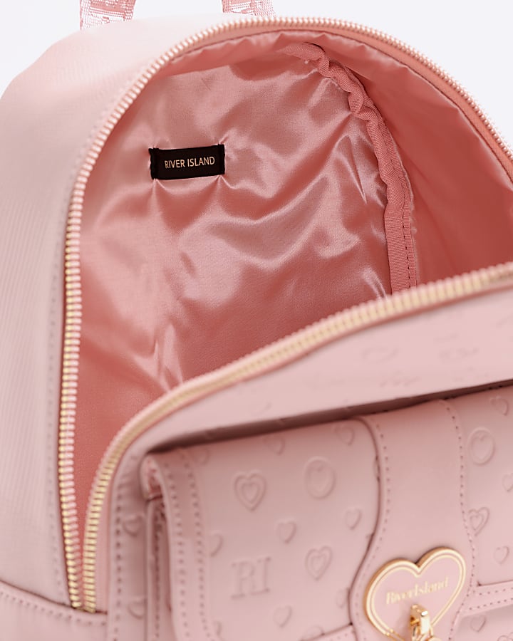 Girls Pink Heart Lock Pocket Backpack