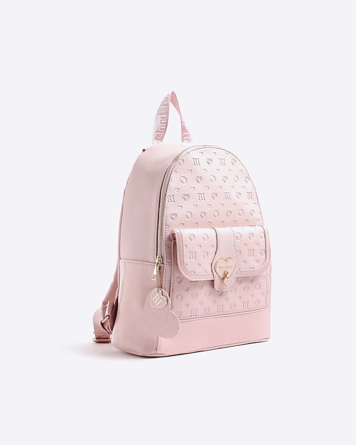 Girls Pink Heart Lock Pocket Backpack