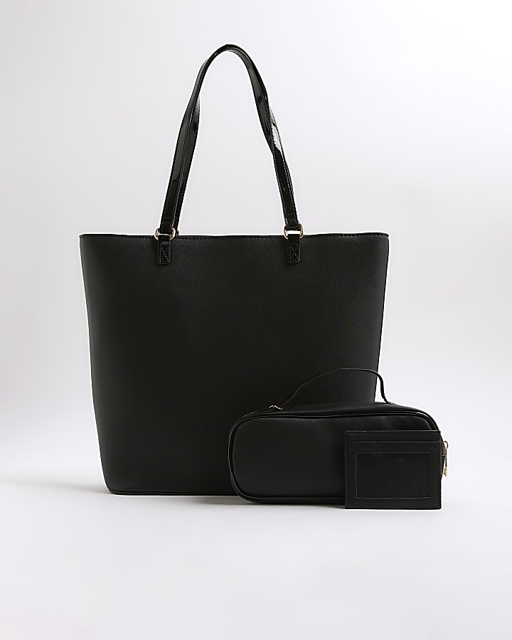 Girls Black Heart Lock Shopper Bundle Bag