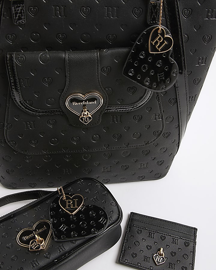 Girls Black Heart Lock Shopper Bundle Bag