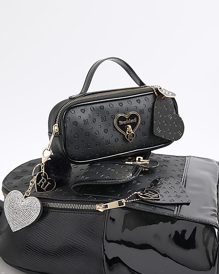 Girls Black Heart Lock Backpack Bundle Bag