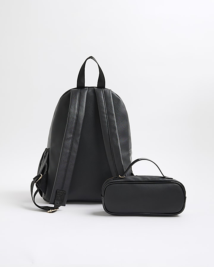 Girls Black Heart Lock Backpack Bundle Bag