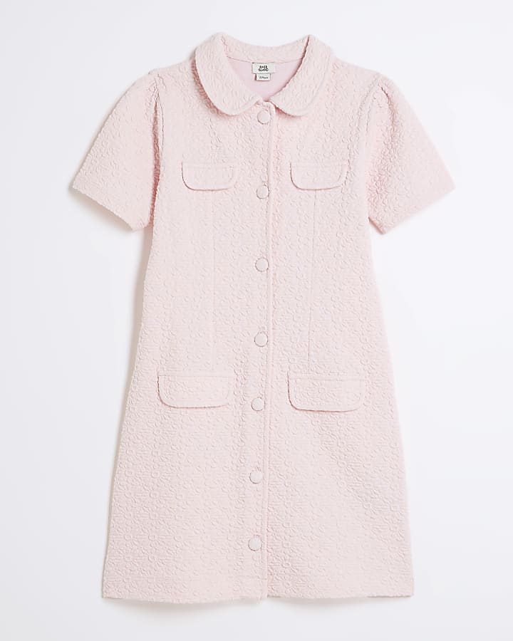 Girls Pink Short Sleeve Jacquard Daisy Dress