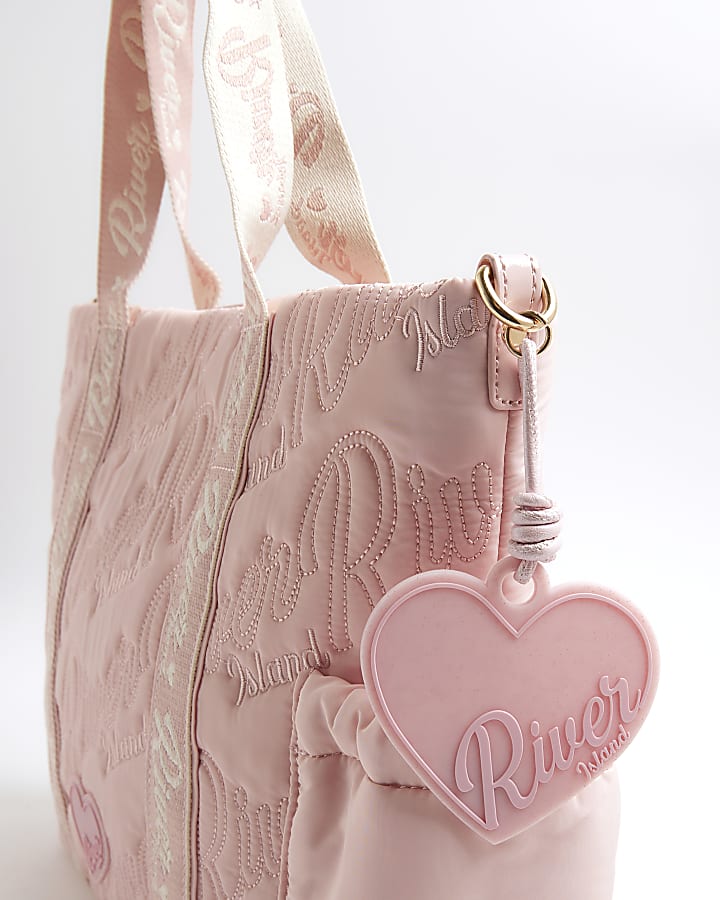 Girls Pink Embroidered Branding Shopper Bag