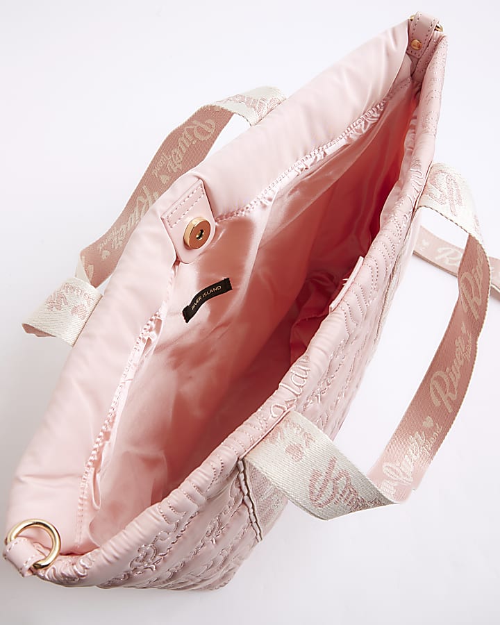Girls Pink Embroidered Branding Shopper Bag