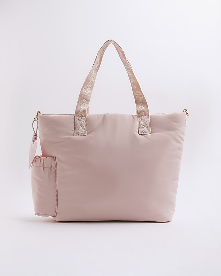 Girls Pink Embroidered Branding Shopper Bag