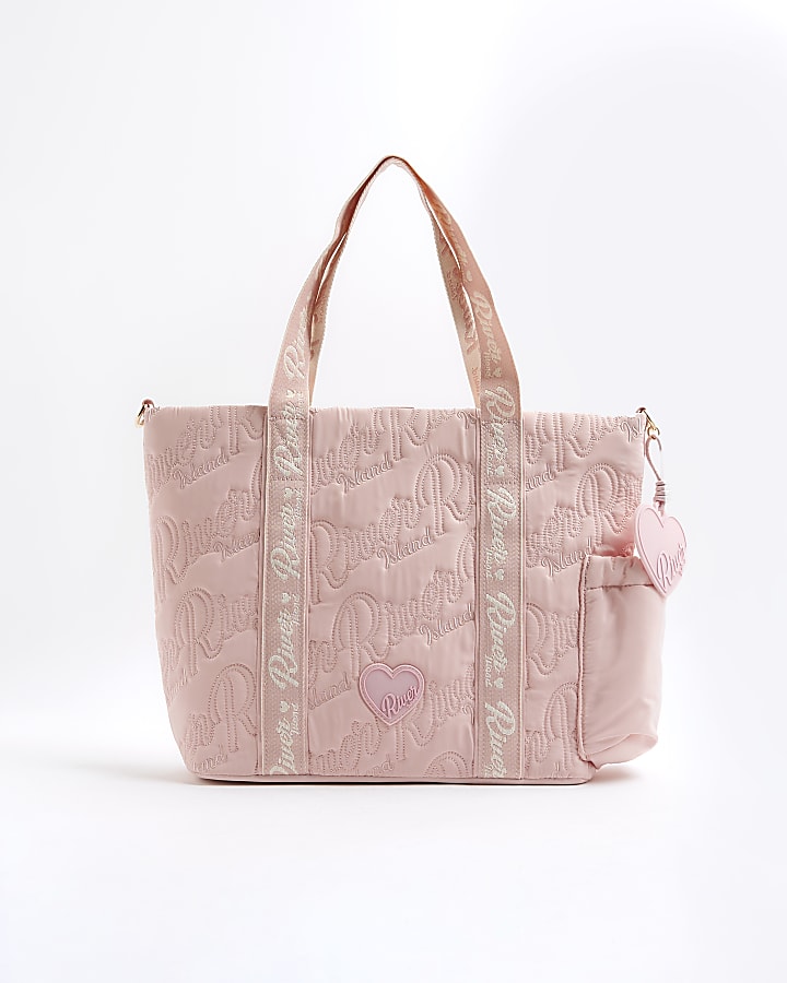 Girls Pink Embroidered Branding Shopper Bag