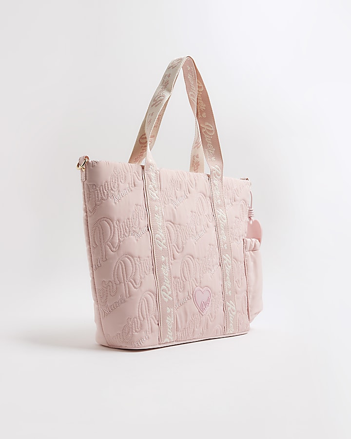 Girls Pink Embroidered Branding Shopper Bag