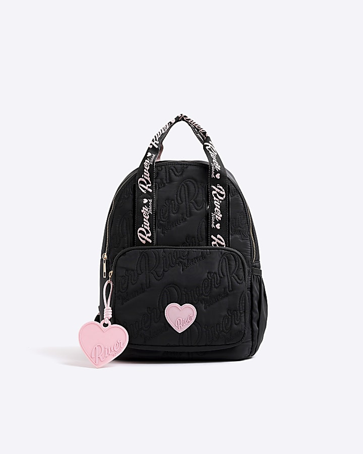 Girls Black Nylon RI Script Backpack