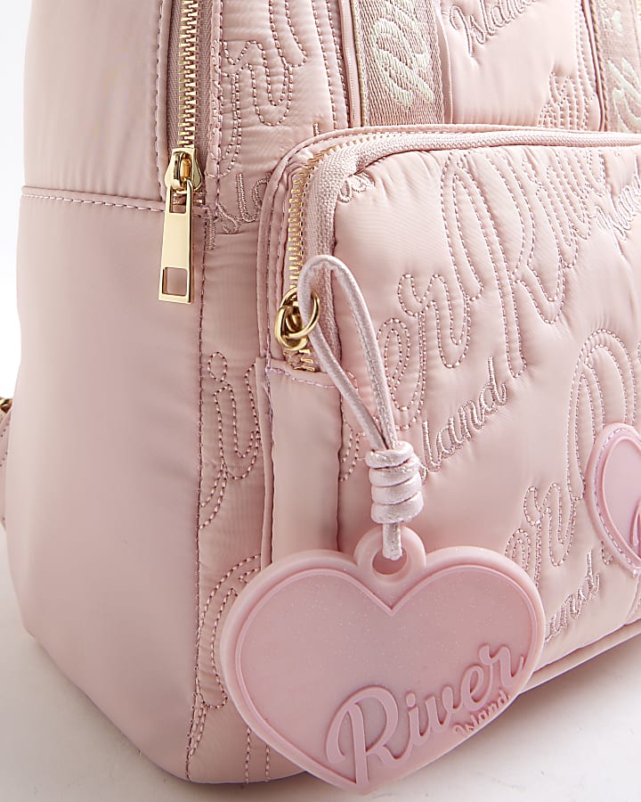 Girls Pink Nylon Script Backpack