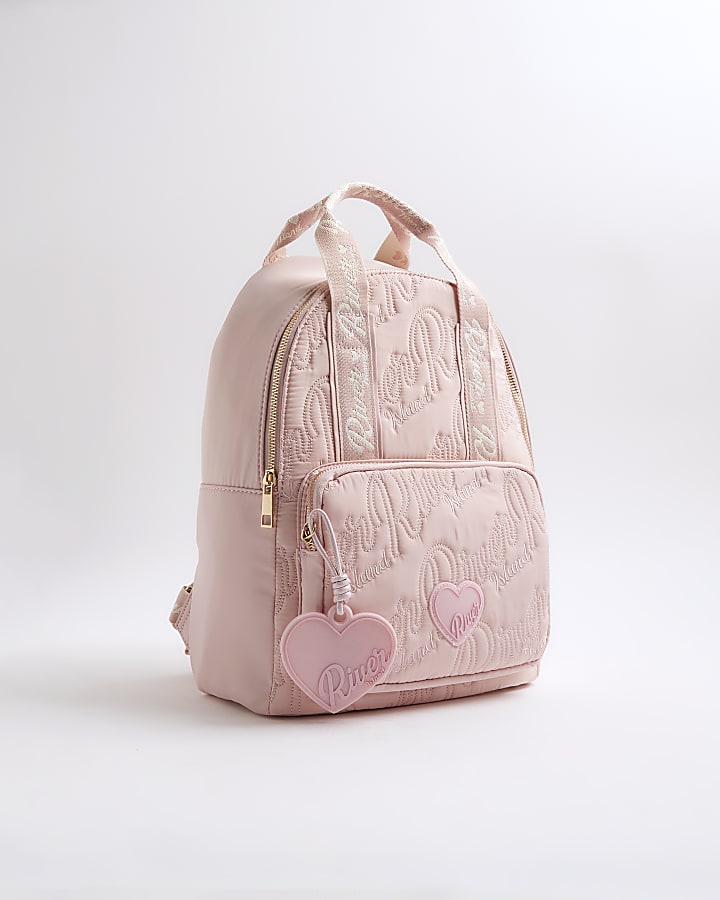 Girls Pink Nylon Script Backpack