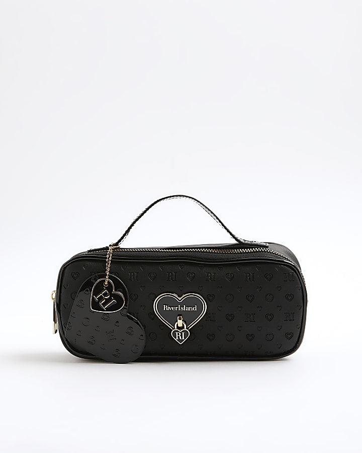 Girls Black Heart Lock Pencil Case