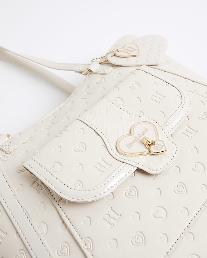 Girls Cream Heart Lock Pocket Shopper Bag
