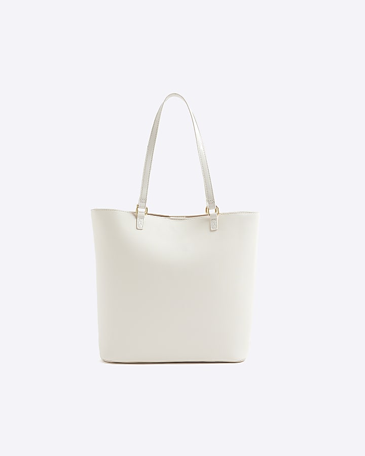 Girls Cream Heart Lock Pocket Shopper Bag