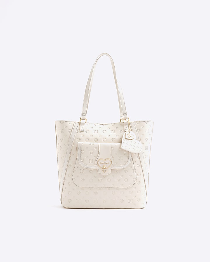 Girls Cream Heart Lock Pocket Shopper Bag
