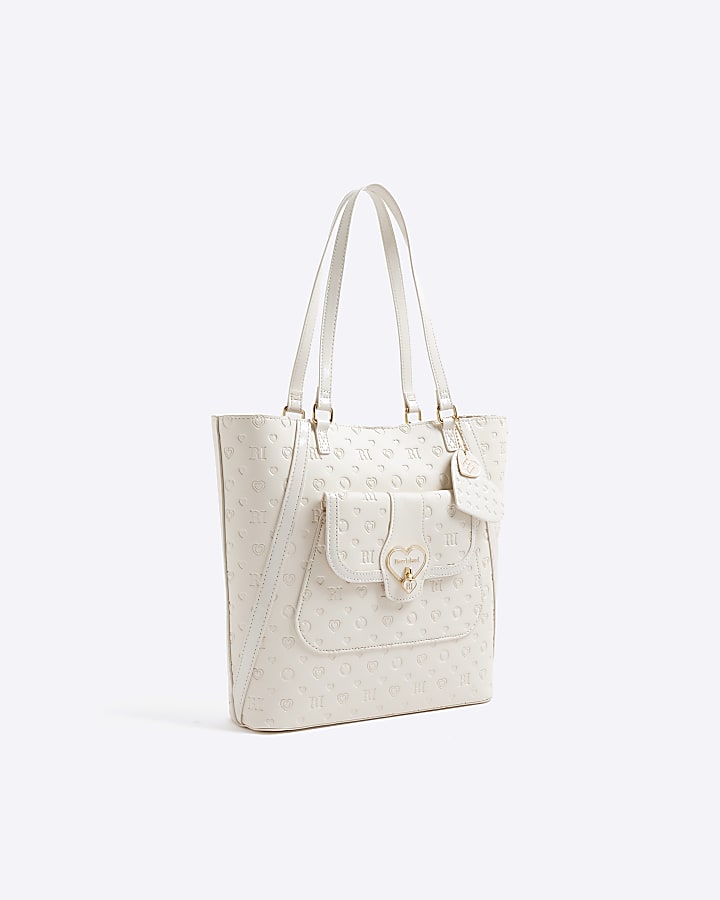 Girls Cream Heart Lock Pocket Shopper Bag