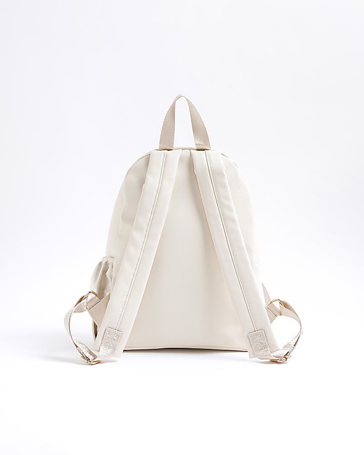 Girls Cream Heart Lock Pocket Backpack