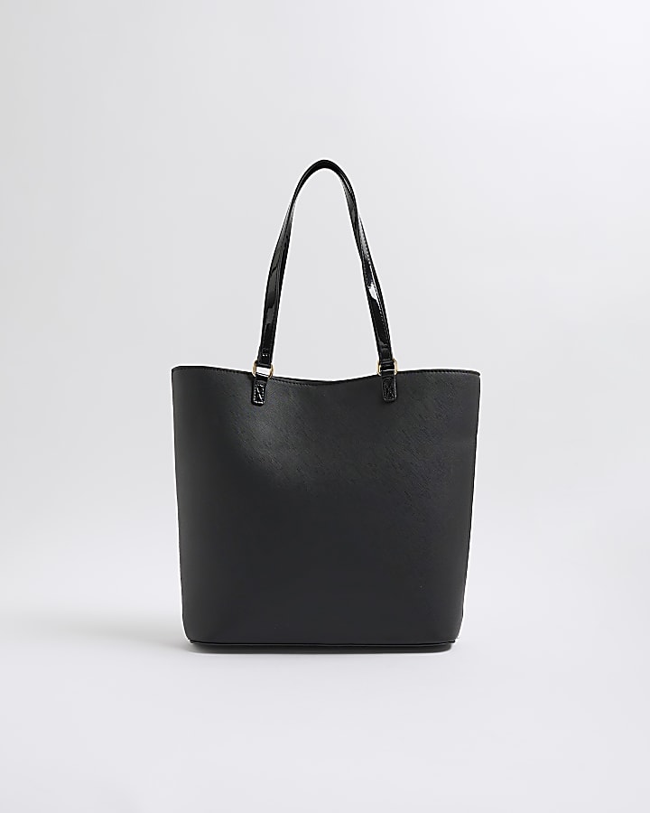 Girls Black Heart Lock Pocket Shopper Bag