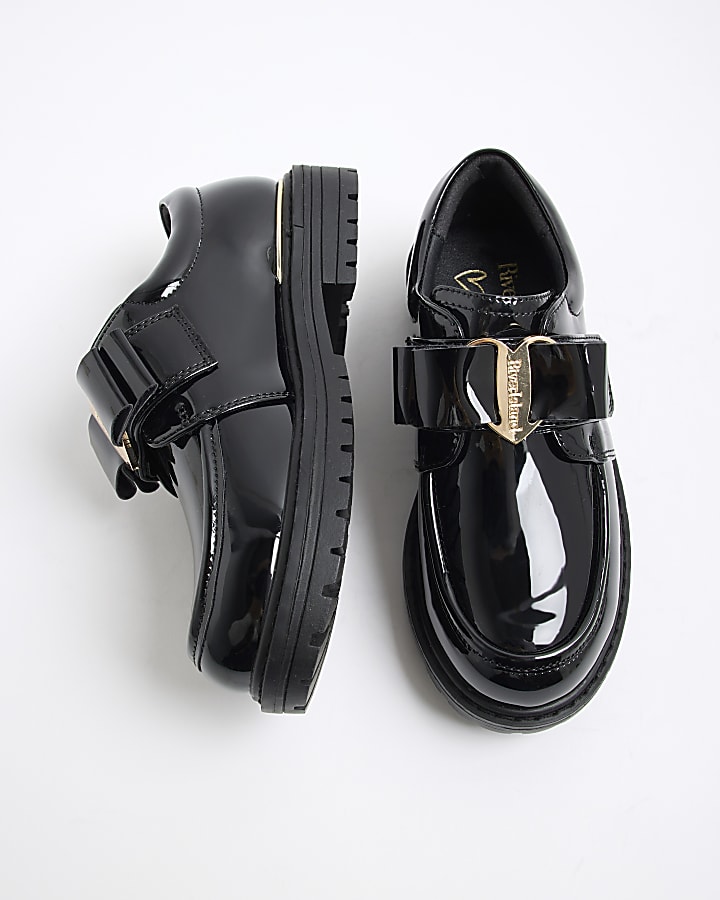Girls Black Chunky Bow Strapped Shoes