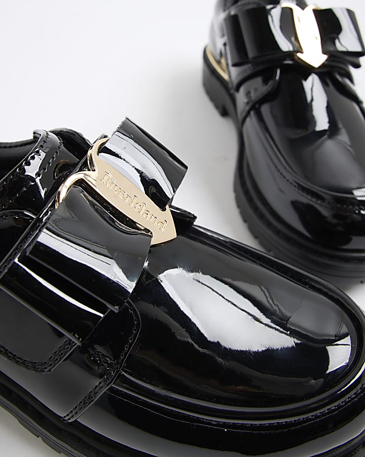 Girls Black Chunky Bow Strapped Shoes