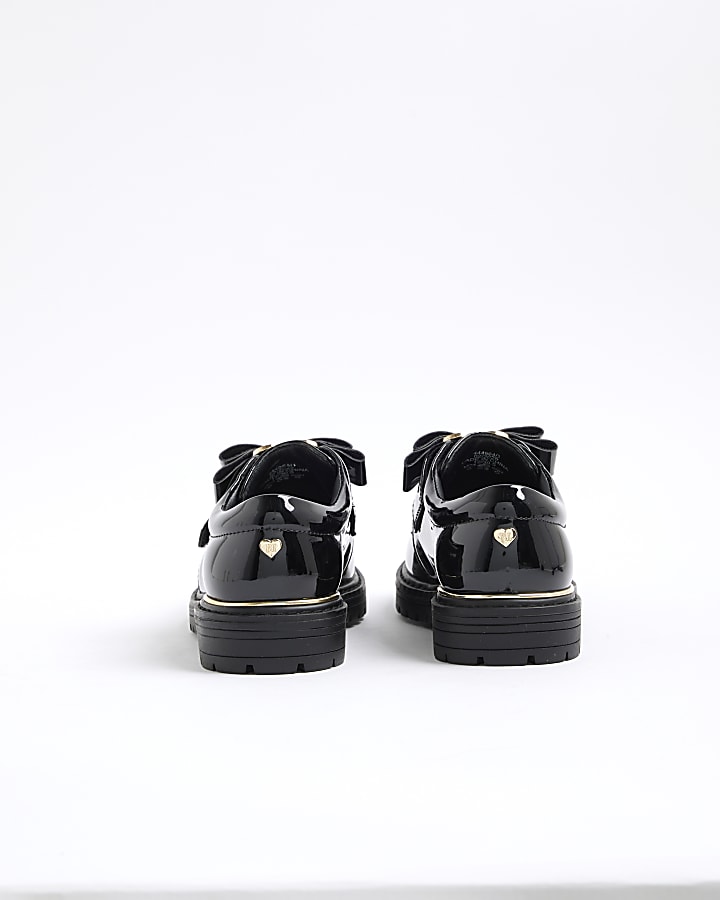 Girls Black Chunky Bow Strapped Shoes