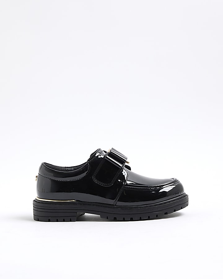Girls Black Chunky Bow Strapped Shoes